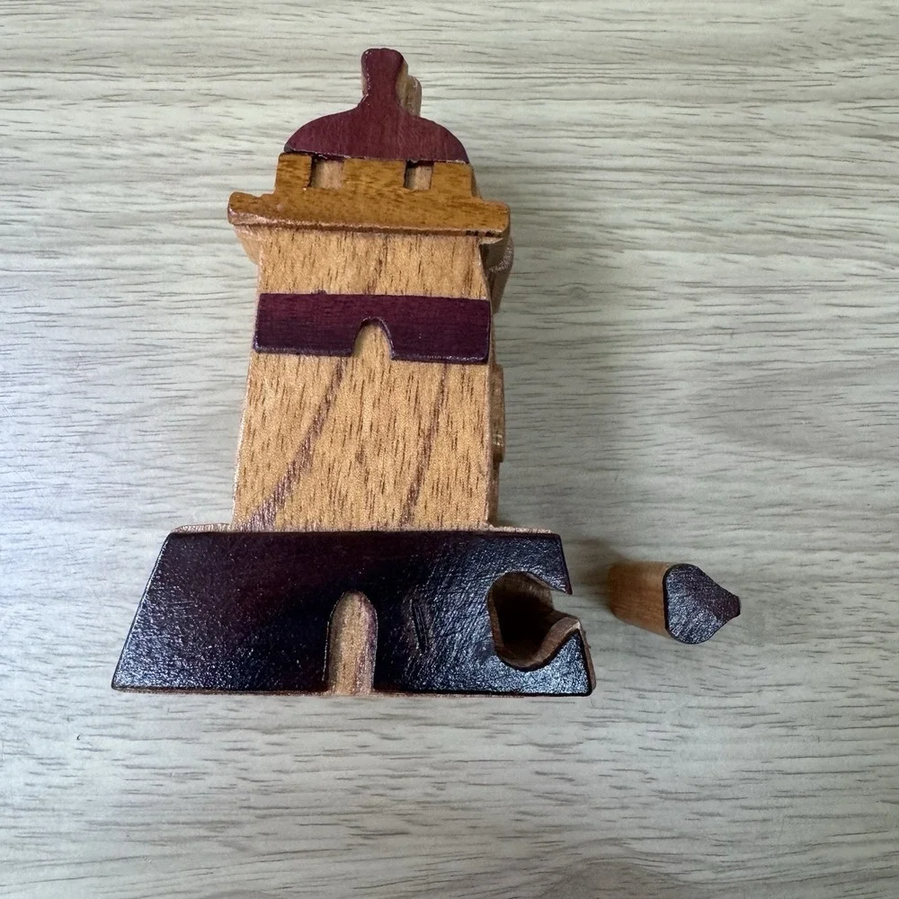 Handcrafted Wooden Lighthouse Shape Secret Jewelry Puzzle Box 4.5